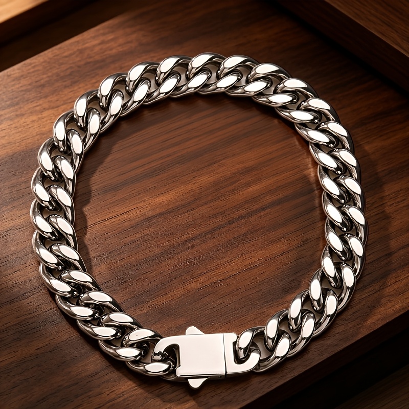 Unisex Shiny Snap Cuban Chain Bracelet, Stainless Steel